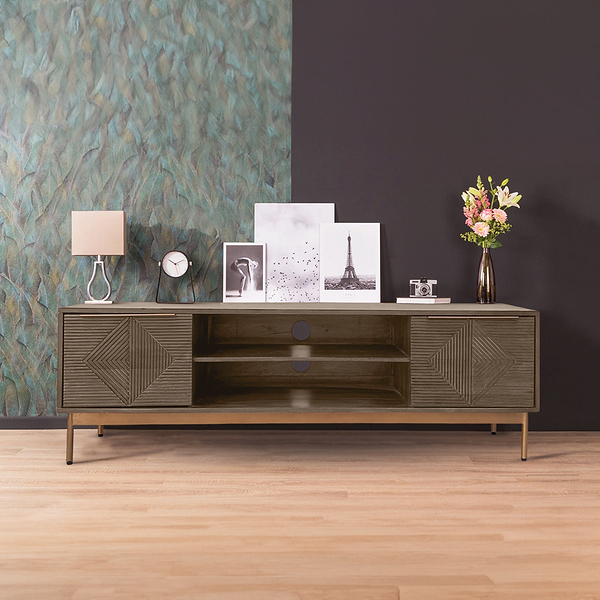 Beau Grooved Brown Mango Wood Large TV Unit