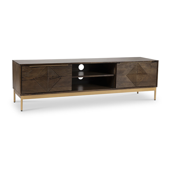Beau Grooved Brown Mango Wood Extra Large TV Unit