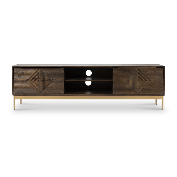 Beau Grooved Brown Mango Wood Extra Large TV Unit