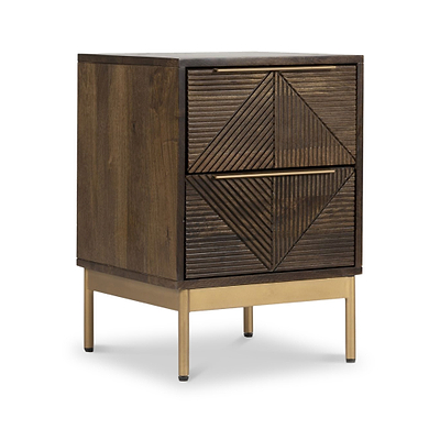 Beau Grooved Brown Mango Wood 2 Drawer Bedside