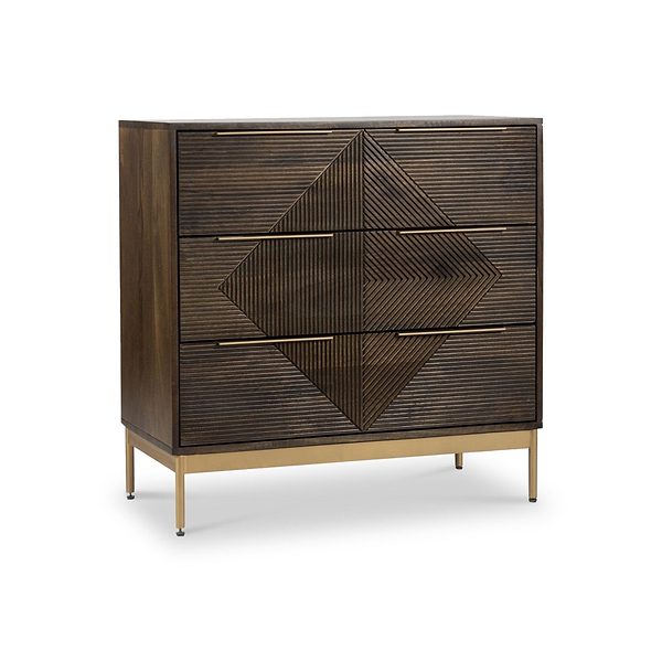 Beau Grooved Brown Mango Wood 3 Drawer Chest