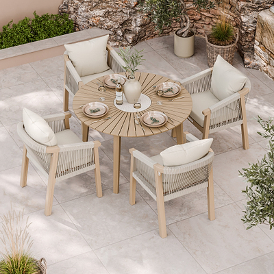 Roma FSC 4 Seater Round Sunray with Concrete Insert Dining Set with Roma Dining Chairs