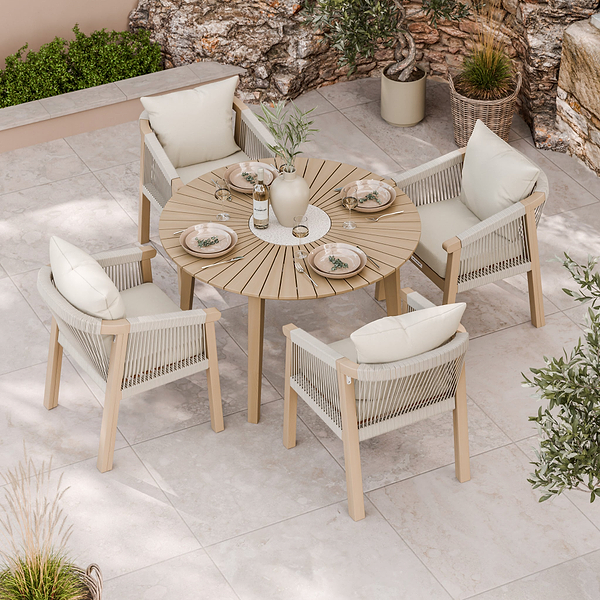 Roma FSC 4 Seater Round Sunray with Concrete Insert Dining Set with Roma Dining Chairs