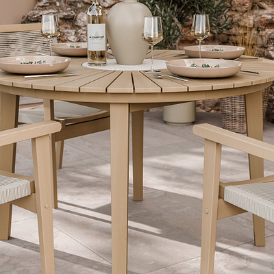 Roma FSC 4 Seater Round Sunray with Concrete Insert Dining Set with Roma Rope Stacking Chairs