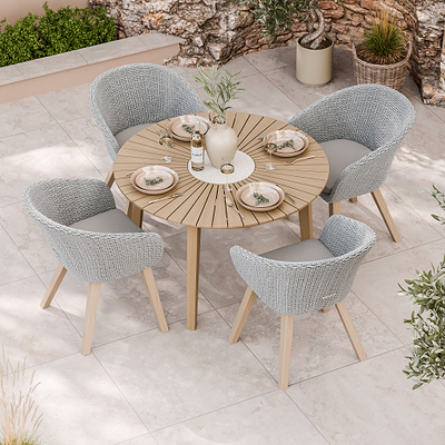 Roma FSC 4 Seater Round Sunray with Concrete Insert Dining Set with Sol Dining Chairs