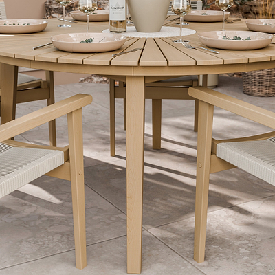 Roma FSC 6 Seater Round Sunray with Concrete Insert Dining Set with Roma Rope Stacking Chairs