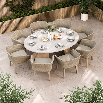 Saturn 8 Seater Ellipse D Conical Dining Set with Eden Dawn Dining Chairs