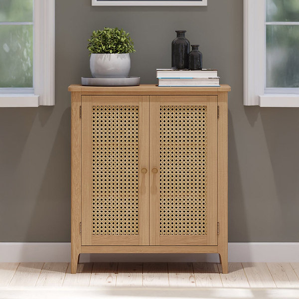 Albany Oak & Rattan Small Cupboard