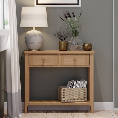 Albany Oak & Rattan Console Table