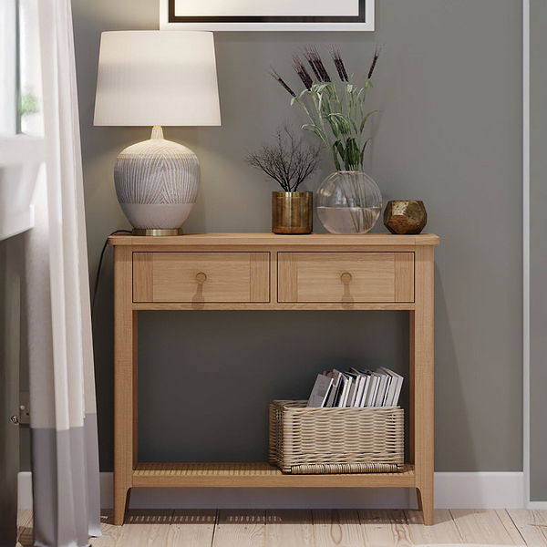 Albany Oak & Rattan Console Table