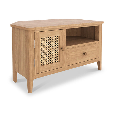 Albany Oak & Rattan 90cm Corner TV Unit