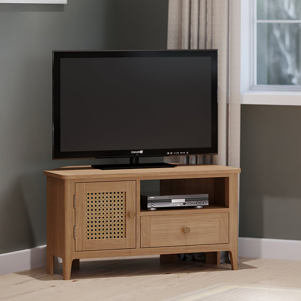 Albany Oak & Rattan 90cm Corner TV Unit