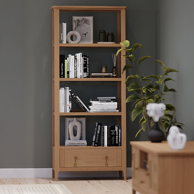 Albany Oak & Rattan Ladder Display Bookcase