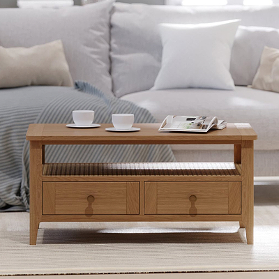 Albany Oak & Rattan 2 Drawer Coffee Table