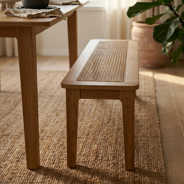 Albany Oak & Rattan 110cm Dining Bench