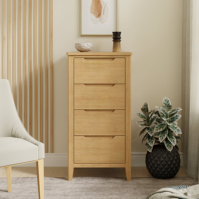 Camdale Oak 4 Drawer Tall Boy Chest