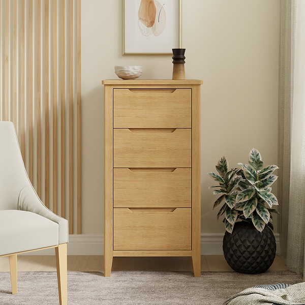 Camdale Oak 4 Drawer Tall Boy Chest