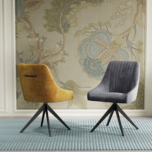 Lawson Velvet Swivel Dining Chair with Black Legs