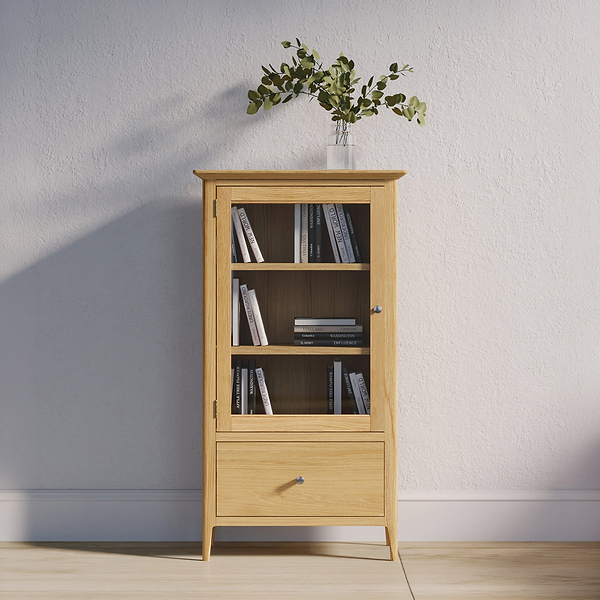 Towan Glass Bookcase With Drawer