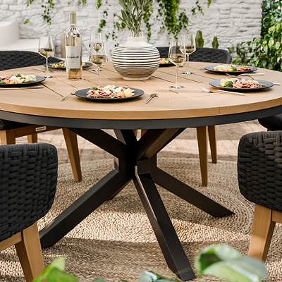 Tuscany 6 Seater Round Dining Set with Eden Night Dining Chairs
