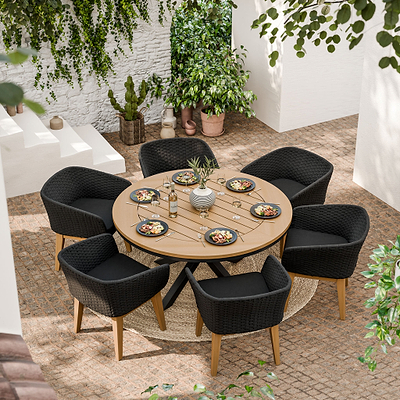 Tuscany 6 Seater Round Dining Set with Eden Night Dining Chairs