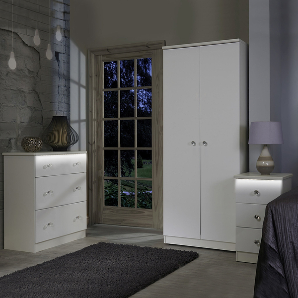 Aria White Gloss with LED Lighting 3 Drawer Deep Chest