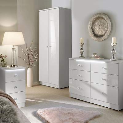Aria White Gloss with LED Lighting 2 Door Wardrobe
