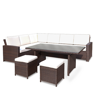 Berlin Rattan Corner Dining Set with Stools