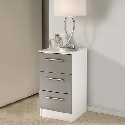 Blakely Grey and White 3 Drawer Bedside Cabinet