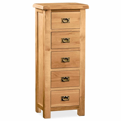 Zelah Oak 5 Drawer Tallboy Chest