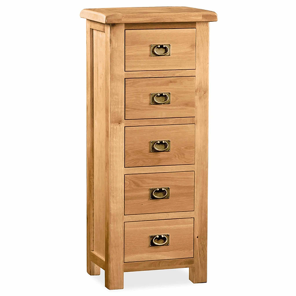 Zelah Oak 5 Drawer Tallboy Chest