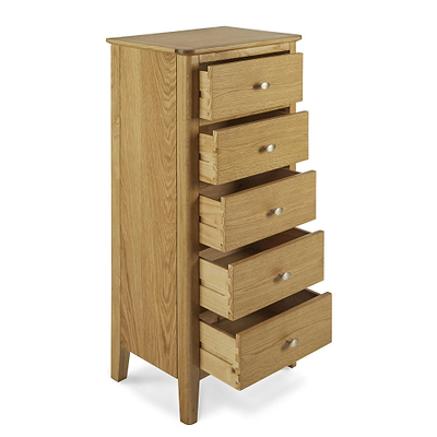 Alba Oak 5 Drawer Tallboy