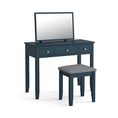 blue dressing table stool Dressing Table Navy Blue Velvet Stool BONTEC Velvet Dressing Table Stool, Round Vanity Stool With Storange,