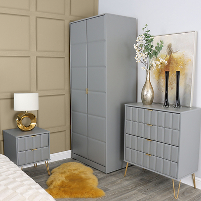 Harlow 2 Drawer Bedside with Gold Hairpin Legs