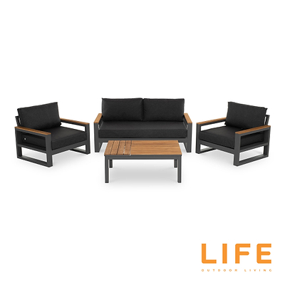 LIFE Soho Lounge Set with Teak Lift Up Coffee Table