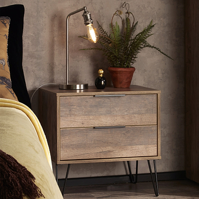 Moreno Rustic Oak 2 Drawer Side Table