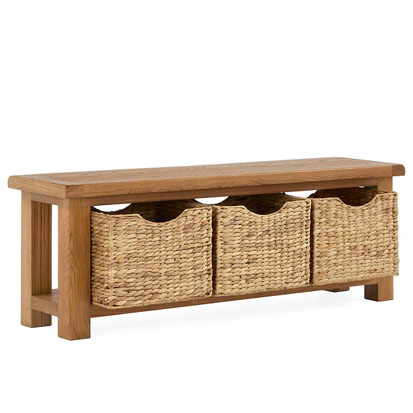 Zelah Oak Bench with Baskets