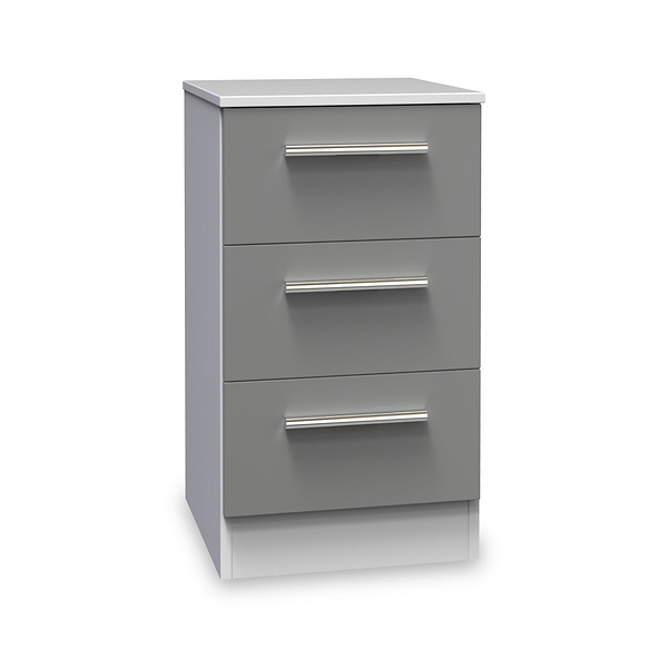 Blakely Grey and White 3 Drawer Bedside Cabinet