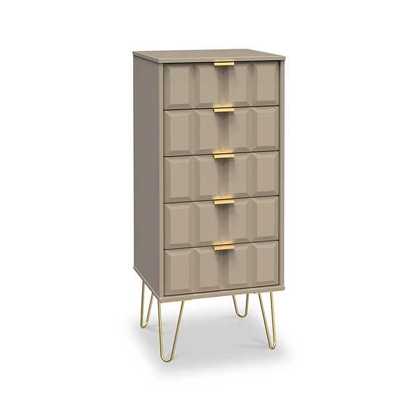 Harlow 5 Drawer Tallboy with Gold Hairpin Legs