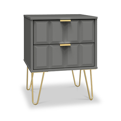 Harlow 2 Drawer Bedside with Gold Hairpin Legs