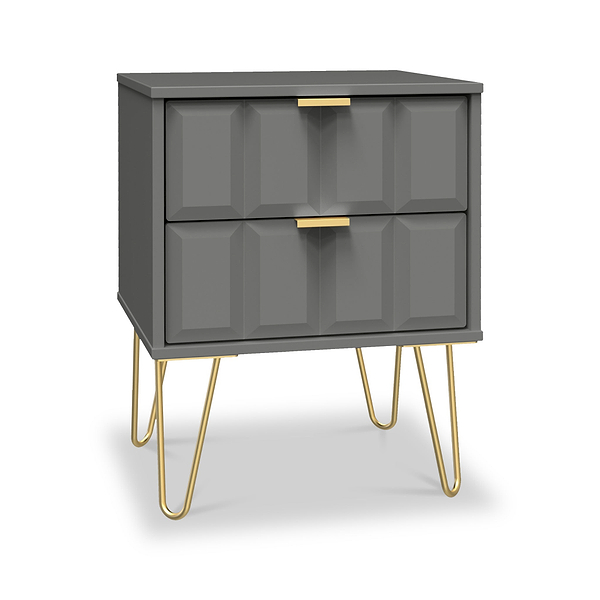 Harlow 2 Drawer Bedside with Gold Hairpin Legs