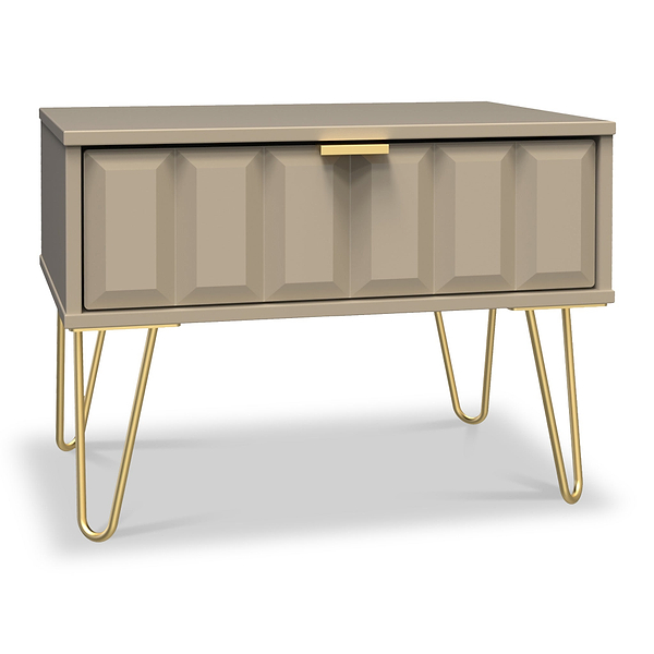 Harlow 1 Drawer Side Table with Gold Hairpin Legs