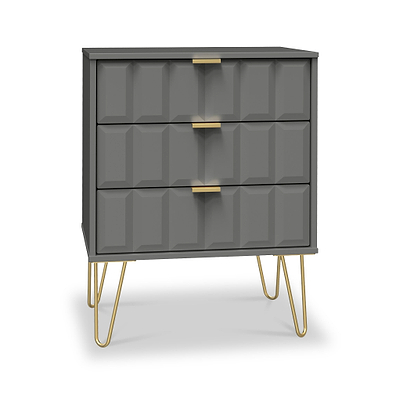 Harlow 3 Drawer Midi Sideboard with Gold Hairpin Legs