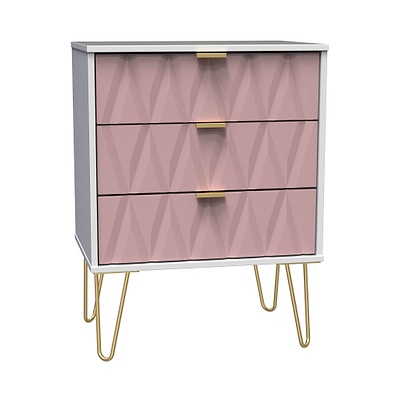Geo 3 Drawer Midi Chest with Gold Hairpin Leg