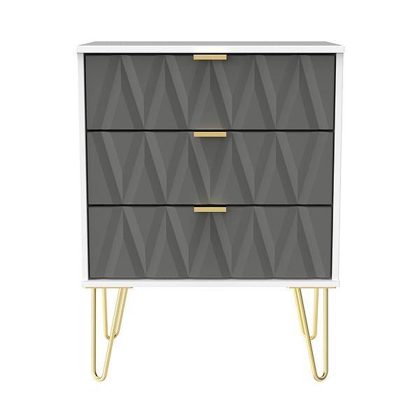 Geo 3 Drawer Midi Chest with Gold Hairpin Leg