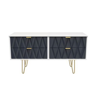 Geo 4 Drawer Low TV Unit with Gold Hairpin Legs