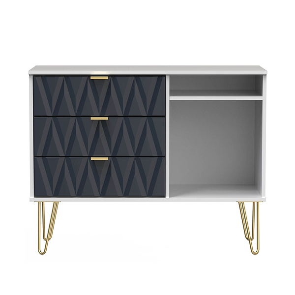 Geo 3 Drawer TV Unit with Gold Hairpin Legs