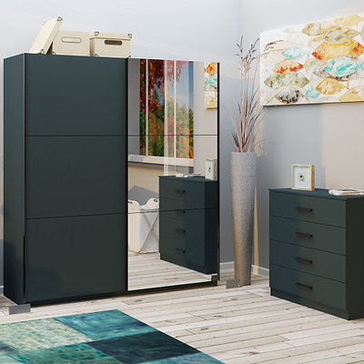 Holland 180cm Sliding 1/2 Mirror Double Wardrobe