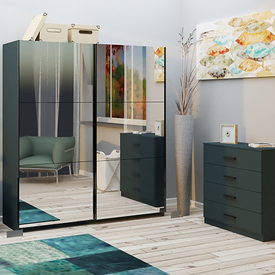 Holland 180cm Sliding Full Mirror Double Wardrobe