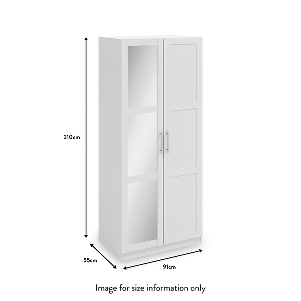 Bithlo White 2 Door Mirrored Wardrobe